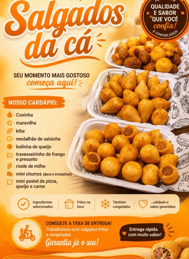 Mini Churros e flyer Salgados da Cá